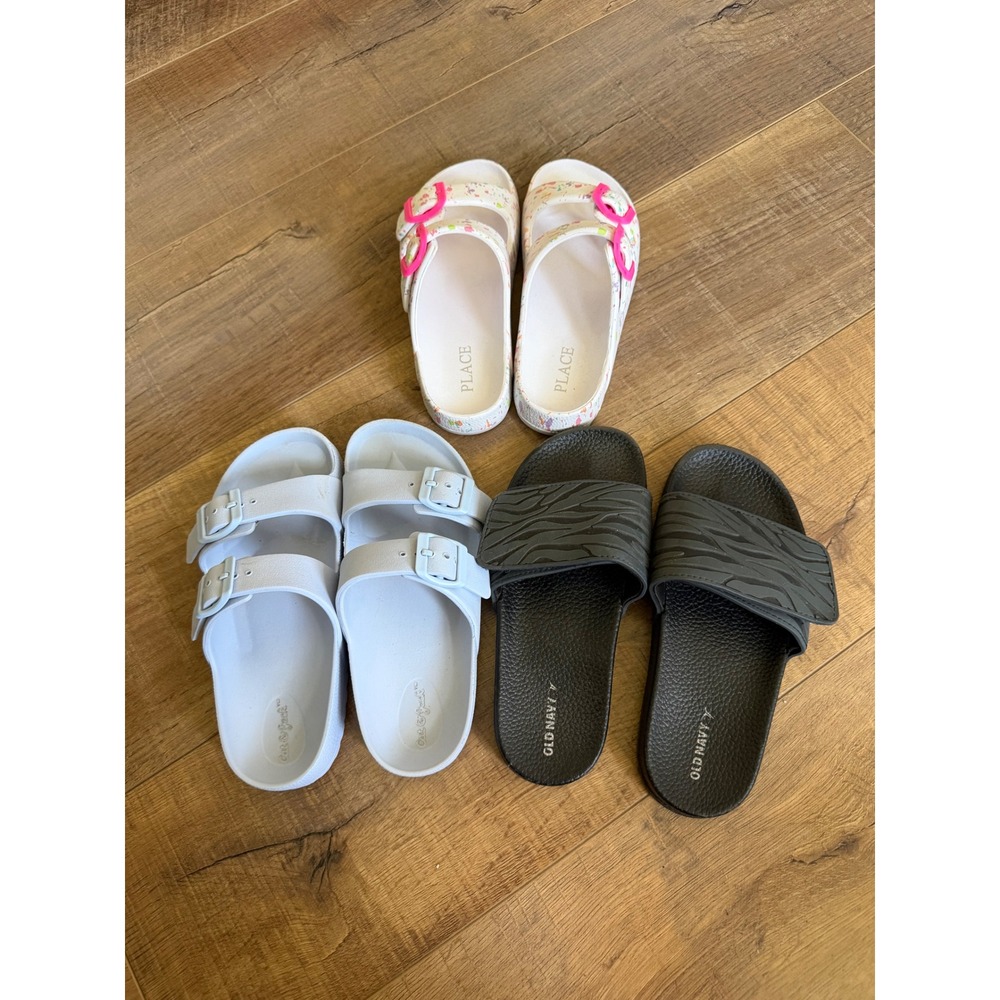 Kids Slide Sandals Bundle Size 13c Cat & Jack Old Navy Childrens Place 3 Pairs